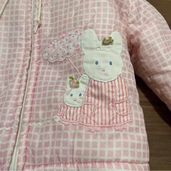 Vintage Quiltex Toddler Girl Pink White Check Snowsuit Coat Overalls Size 18 mo - Picture 2 of 14